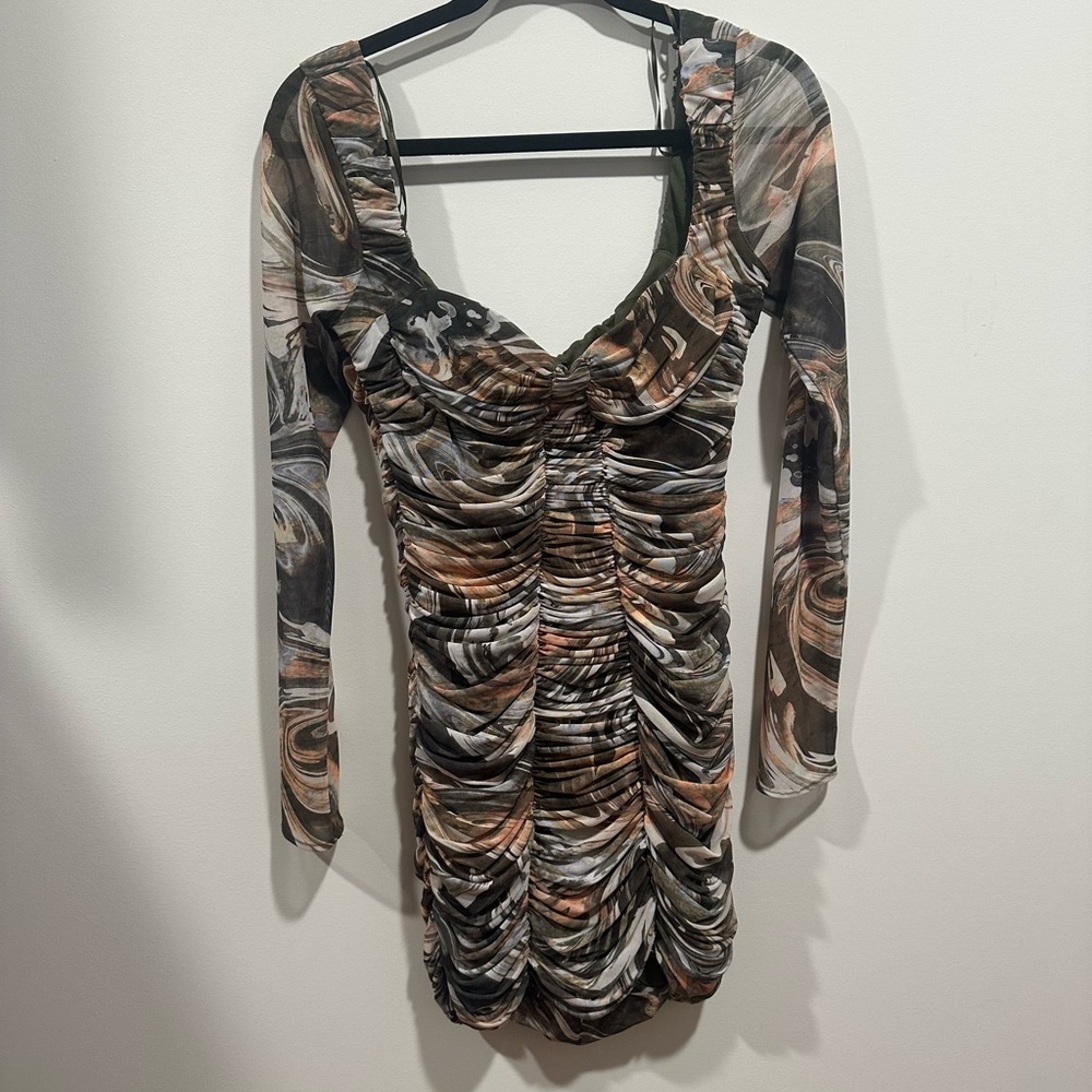 Zara Multicolor Ruched Long Sleeve Dress